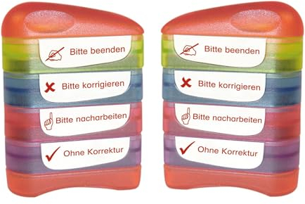 TimeTEX - Perpetuum Siebdruck-Stempel 4-in-1 Bitte beenden | Wiederbefüllbarer Lehrerstempel für die Schule | 40x10 mm | ca. 5000 Stempelabdrücke | Stempelfarbe: rot