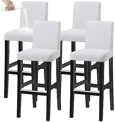 KELUINA Bar Stuhl Hocker Abdeckungen, Stretch Abnehmbare Waschbare Stuhl Slipcover für Kurze Dreh Dinning Stuhl Rücken Stuhl Bar Hocker Stuhl (Cremeweiß,4er-Set)