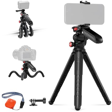 NEEWER Trípode Flexible Teléfono y Cámara con Control/Mango/Soporte Teléfono/Adaptador Cámara Acción, Mini Trípode Viaje Vlog Selfie Stick Compatible con iPhone GoPro Hero13 12 11 10 Samsung,TP36