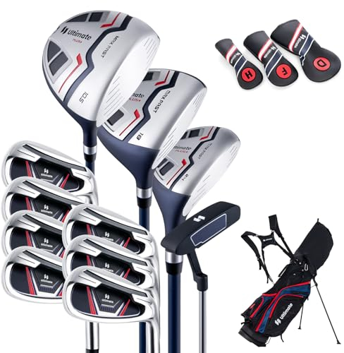 COSTWAY komplettes Herrem Golfschläger Set, 11 teilige Golfschlägersätze rechtshändig mit Tragetasche & Regenhaube, Golfset mit 1 Driver & 3 Fairway & 5 Hybrid & 5/6/7/8/9/ P/S Eisen & Putter (Blau)