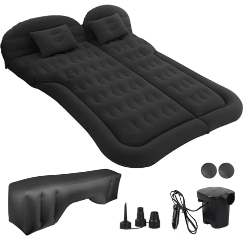 SWAWIS Auto Luftmatratze Auto Matratze SUV Autobett Matratze Camping Luftmatratze Auto Matratze Kofferraum mit Pumpe Dickere Rücksitz Luftmatratze Kissen Für Auto Camping, Schwarz
