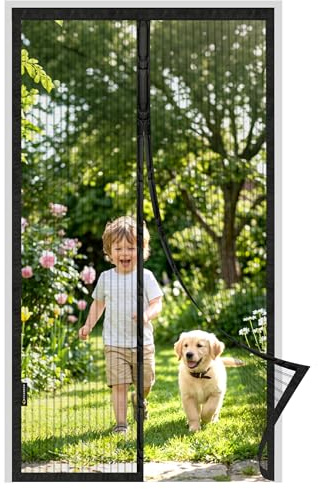 MYCARBON Zanzariera Magnetica 90x240cm Zanzariera Porta Finestra, Nero | Tenda Rete a Calamita Resistente Traspirante Anti Mosche con Nastro Adesivo