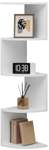 WOLTU Eckregal, Wandregal mit 5 Ablagen, Zickzack-Design, Regal Wand Schweberegal Hängeregal weiß, schwebendes Bücherregal, für Küche Wohnzimmer Schlafzimmer, aus Holzwerkstoff, RG9520ws