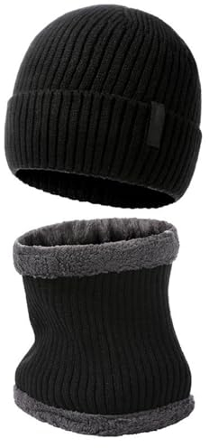 Winterschal Mütze Handschuhe Set 2024 Warme Kleidung Wintermütze Schal Kit Warmer Strickschal Bildschirmhandschuhe Fleece Gefütterter Schal Mütze Schal Mütze für Männer Frauen Outdoor Aktivität Schal