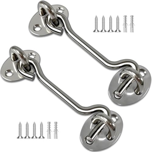 TOPYWMSP Hook and Eye Latch 2Pcs 4 Inch Stainless Steel Cabin Hook for Door,Gate,Window(100mm)