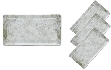 Van Well Korfu Lot de 4 assiettes de service rectangulaires en porcelaine Gris 24 x 13 cm
