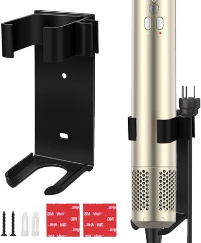 Lauviomify Halterung ohne Bohren für Glätteisen und Haarglätter, Wandhalterung für Glättbürste und Lockenstäbe, Hochtemperaturbeständig, Metall Organizer für Dyson Airwrap (Schwarz)