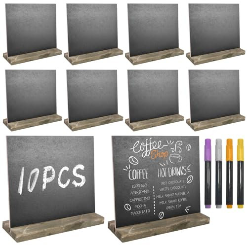10 Stück Schiefertafel zum Beschriften, 15x12 CM Kreidetafel Klein, Doppelseitige Kleine Tafel mit Holzständern&löschbarer Stift, Mini Tafeln Beschriften für Party Event Hochzeit Geburtstag Dekoration