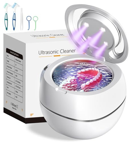 Limpiador Ultrasónico UV, 42000HZ Limpiador Ultrasonidos Dental 180ml para Dentaduras Postizas, Alineadores, Retenedores, Cabezas de Cepillos de Dientes, 30W Limpieza Ultrasónico Eficiente de 360°