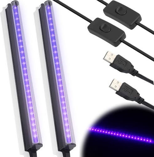 LED Schwarzlicht: 2 Stück UV Schwarzlicht Lamp Bar, 5W 28cm USB Schwarzer Lichtbalken, Schwarzlichtröhre mit Stecker & Schalter, UV Lichtstreifen Partylicht für Party Disco Club Bar Bühnenbeleuchtung