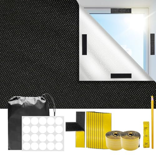 Daily Treasures Blackout Blind,300×145cm Portable Black Out Stick Blind,Temporary Blackout Window No Drilling,with Upgraded Strong Adhesive Hook and Loop& Caliper & Fabric Pencils Fits Any Size Shape