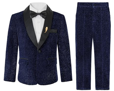 LOLANTA Jungen Anzug Set mit Feinem Glitzern, 4-teiliges Kinderanzug Set, Jungen Smoking Anzug, Jungen Festanzug, Blazer, Hose, Hemd, Fliege Formale Outfits für Kinder