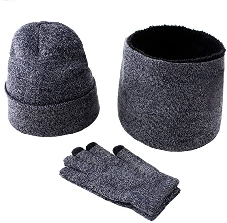 kosopse Wärme Schal Winter Warme Wollmütze Schal Handschuhe DREI Stücke Winter Schnee Strickmütze Schirm Fäustlinge Schals Sets Wollmütze Damen (Navy, One Size)