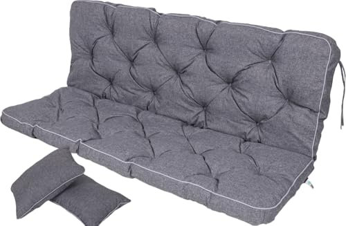 TexDeko® Bankauflage mit Rückenlehne für Hollywoodschaukel 150 x 50 x 56cm Gartenschaukelkissen gemütliche Sitzauflage Gartenbankauflage Polsterauflage wasserabweisend UV-beständig (Grau)