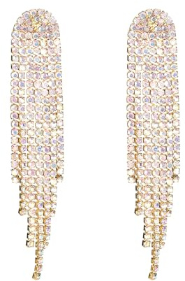CCAIPU Dangle Tassel Earrings for Women, Bohemian Crystal Long Tassel Earrings Bling Drop Earrings Party Wedding Chain Earrings Jewelry Gift for Ladies Wife Mother Girls
