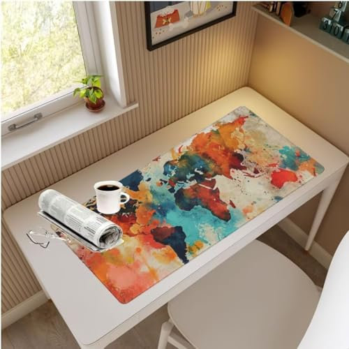 Retro Mouse Mat Large Desk Mat 35.4x15.7 Inch, World Map Mouse Pad Gaming Mousepad, Waterproof Keyboard Mat, Durable Desk Pad, Non-Slip Rubber Base Mouse Mats for Desk Office Gaming Home Decor M864