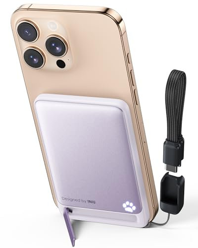 INIU Power Bank, Qi2 Certificado 5000mAh 20W PD Magnético Bateria Externa, Viagem Essential Cargadores Moviles Carga Rapida para iPhone 16 15 14 13 12 Pro MAX Mini Case Púrpura