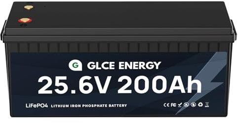 GLCE ENERGY 25.6V 200Ah LiFePO4-Lithiumbatterie,eingebautes 200A BMS, Lithium-Eisenphosphat-Zellen der Klasse A, 5120Wh Lithiumbatterie für Wohnmobile, Boote, Solaranlage und mehr