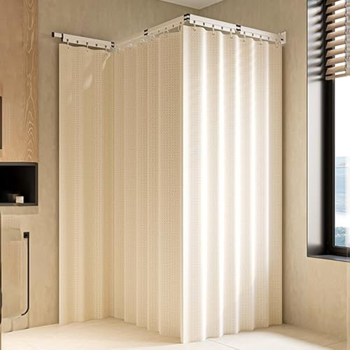 Ausziehbare, Verstellbare Duschstange und Vorhang-Set, Klappbare Duschvorhangstange Aus Aluminiumlegierung, Kompakte Aufbewahrung, Moderner Wasserfester Duschvorhang für Das Badezimmer(3-fold 120-200c