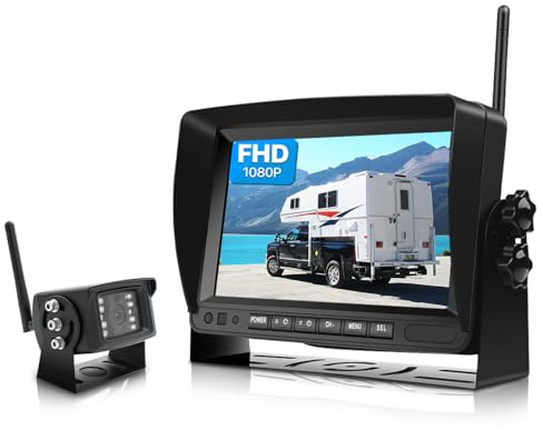 GREENAUTO 7 LCD drahtlose Digitale Rückfahrkamera Set, 1080P FHD 170° ultrabreiter Betrachtungswinkel Infrarot Nachtsicht IP69K Wasserdicht,Einparkhilfe Kabellos für LKW Wohnwagen Anhänger