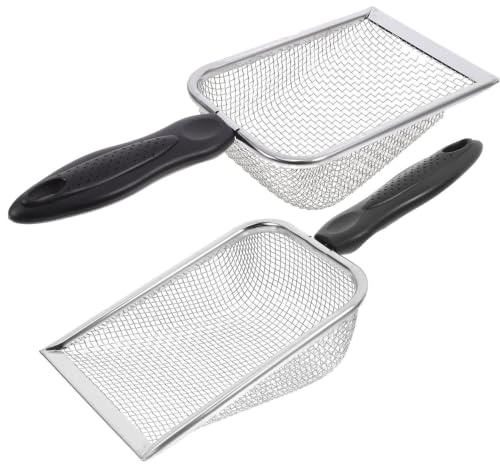 CIYODO 2-piece set Portable Sand Sifter for Beach | mesh sand shovel with comfortable handle, for seashell collecting, outdoor sand play, camping, 10.83×3.94×1.97in, lightweight