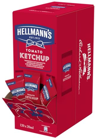 Hellmann's Tomato Ketchup 120x20ml | Veganes Ketchup aus nachhaltig angebauten Tomaten in hygienischen Einzelportionen
