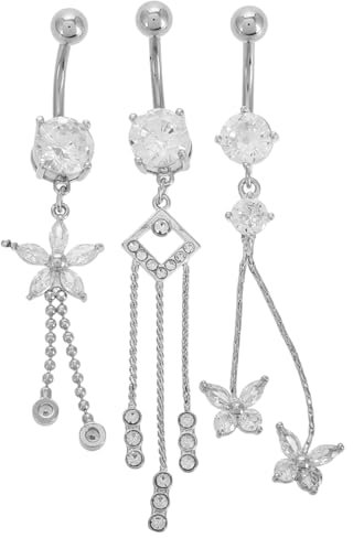 FOMIYES 3pièces Anneau De Nombril Acier Inoxydable Avec Pendentif Forme De Fleur Et Chaîne Longs Chaîne Fleur Pour Style Élégant