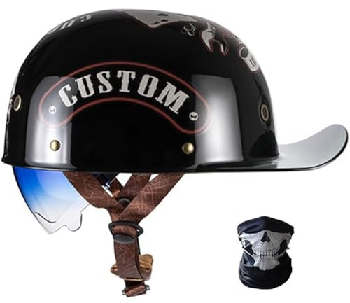 SYEBVTQ Vintage Halbschalenhelm Motorradhelm ECE-Zulassung Baseball Cap Mit Visier Fahrrad Cruiser Chopper Scooter Helm Jethelme Herren Retro Motorrad Halbhelm Frauen Mofa Helm
