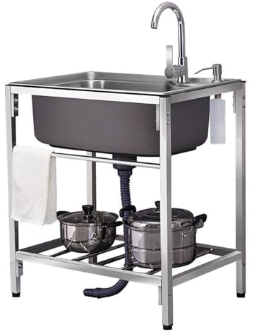Évier en Acier Inoxydable ,Évier de Cuisine Lavabo à Une Cuve,Evier Buanderie Simple avec Robinet, Evier Restaurant Commercial avec Établi et Robinet ,pour buanderie/arrière-Cour/Garage(68*45cm)