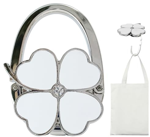 WUSJCOF Crochet pour Sac à Main,1 Ensemble Pliable et Antidérapant en Métal,Porte-Sac pour Table ou Bureau,Accroche Sac à Main en Forme de Trèfle à Quatre Feuilles,Pratique et Esthétique (Blanc)