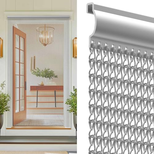 Huracan Rideau anti-mouches en aluminium - 100 x 210 cm - Métal volant argenté - Moustiquaire robuste - Moustiquaire pour portes - Résistant aux intempéries et durable - Lutte contre les parasites