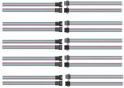 Taikuwu 10 Pairs JST SM 4-Pin Connector Cable for RGB LED Strip 15cm | Tinned copper cores with PVC insulation.2.54mm pitch, Solder-free plug-and-play design for hassle-free LED connections