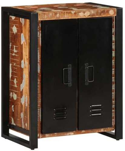 Mandloder Mehrfarbiges Sideboard aus massivem Altholz, 55x35x70 cm, recyceltes Holz, mit Türen und Stauraum, für Wohnzimmer und Flur, einzigartiges Design