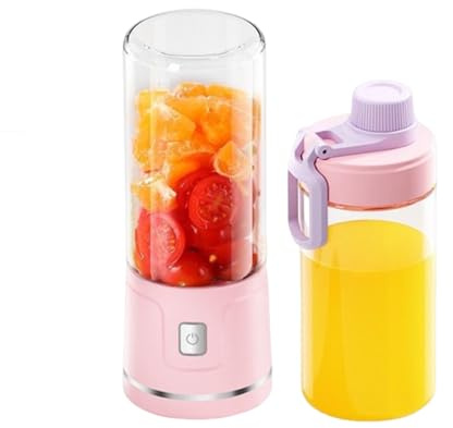 Fresh Juice Mixer Flasche, Smoothie Maker mit Tragbarer Becherdeckel, 450ml Smoothie Mixer USB Wiederaufladbarer, Mini Mixer Glas Trinkbecher für Fresh Juice Shakes Smoothies Babynahrung (Rosa)