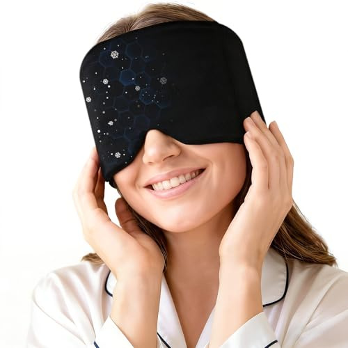 Migräne Maske, Upgraded Migräne Kühlmaske Schlafmaske Kühlmütze Kühlhaube, 360° Gel Surround Kühlpads zur Linderung, Migraine Relief Cap von Migräne Kopfschmerzen, Druck, Schwarz