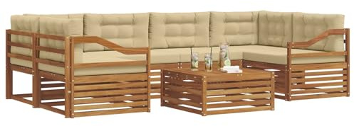 vidaXL Outdoor-Sofagarnitur mit Kissen 8 pcs Natur und Beige, Gartenmöbel, modernes Outdoor-Sofa, strapazierfähiges Set, Terrassen-Lounge und Sitzgruppe