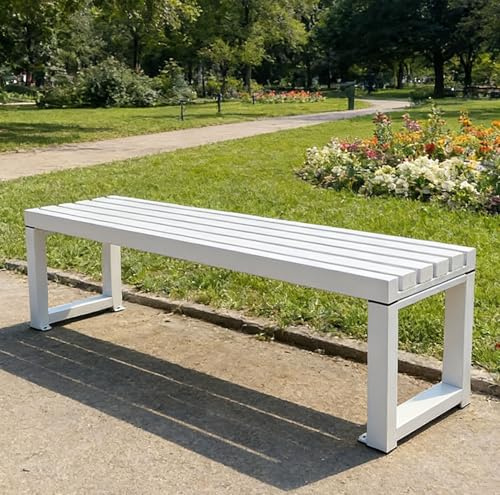 Moubhjd Gartenbank langlebig, Öffentliche Bank 2 Sitzer, verzinkter Stahl + behandeltes Holz, 400 kg Tragkraft, perfekt für Balkon, Garten, Schule, Bushaltestelle, Schwimmbad, Umkleide