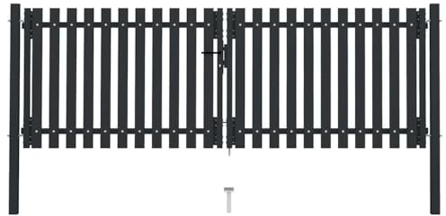 Doppelflügel Zauntor aus Stahl 300 x 75 cm Anthrazit mit Schloss Griff und Erdungsstift