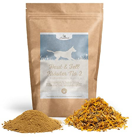 Krauterie Haut und Fell Kräuter No. 2, geschnitten (1000 g) | Artgerechtes Ergänzungsfuttermittel für Hunde in Spitzenqualität - frei von Zusatzstoffen, zuckerfrei, getreidefrei