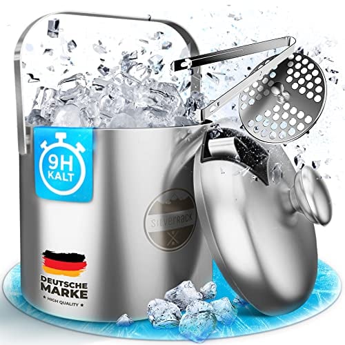 SilverRack - Contenitore per cubetti di ghiaccio in acciaio INOX, con coperchio e pinza per frutta e ghiaccio, ideale per picnic, feste o matrimoni, 1. Basic