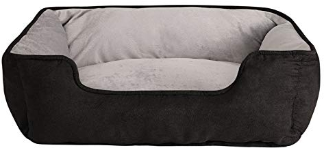 lionto Hundebett 2-in-1 mit komfortablem Einstieg, kuscheliges Heimtierbett zum Wenden für Hunde und Katzen, 80x60 cm, Hundekissen in pflegeleichter Wildlederoptik, schwarz/grau