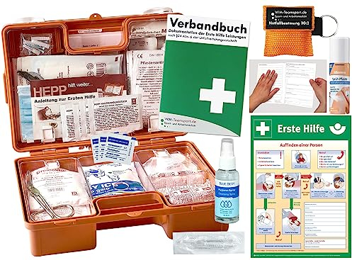 Verbandskasten (K) Typ CSN - INKL. 90° ARR. -Paket 2- Erste Hilfe - aktuelle DIN 13157 (Betriebe) INKL. PERFORIERTEM VERBANDBUCH +Hygiene-Spray +Beatmungshilfe +Sprühpflaster +Aushang