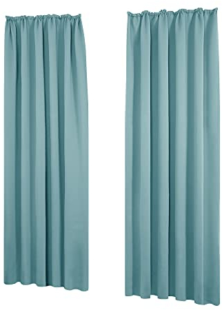 Deconovo Blickdichte Gardinen Vorhang mit Kräuselband Lärmschutz Thermo gegen Kälte, 260x140 cm(HöhexBreite), Himmelblau, 2er Set