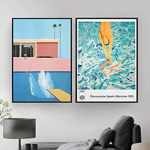 Guying Art David Hockney Kunstdrucke Ausstellung Vintage Leinwand Poster Abstraktes Kunstwerk Gemälde Wandbilder Raum Wandkunst Dekor 50x70cmx2 Rahmenlos
