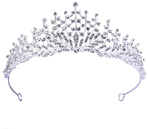 Diadem Haarschmuck, Braut Tiara, Hochzeit Kopfbedeckungen, Kristalle Prinzessin Krone, für Mädchen, Frauen, Hochzeit, Brautkrone, Proms, Pageants, Prinzessin, Geburtstagsfeier, Weihnachten (Silber)