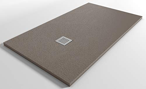 NOVASTONE Piatto Doccia Riducibile - Effetto Pietra - in Resina Minerale StoneLine - Foro Piletta Decentrato - Made in Italy (Tortora, 120x80)