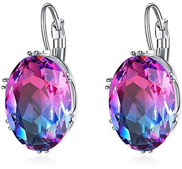 Blaue Ohrringe Creolen, Ohrringe Damen Nobel Ovaler Zirkon Versilbert Rosa Valentinstag Jahrestag Geschenk für Frau Versteckte Schnappschüsse