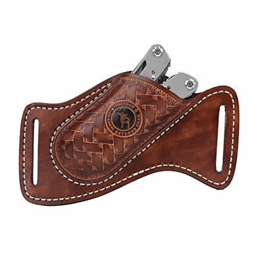 TOURBON Portautensili multiuso in pelle fatto a mano EDC Pocket Knife Organizer Torcia portautensili per cintura