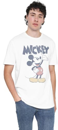 Cotton Soul Mickey Mouse Mickey Mouse & Friends Mickey Washout Mens T Shirt, White, Medium