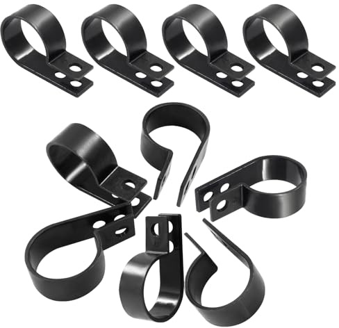 Cjueiom R-Type Cable Clip, 25mm, Black, 10Pcs | Nylon R-type Clamp Organizer, Fit Cable Dia 21-25mm, Cord Fastener Clips, Wire Management